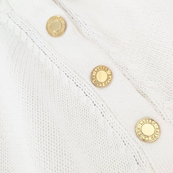 Women's Ralph Lauren White Gold Button Mock Turtleneck Sweater Size XL - Picture 3 of 16